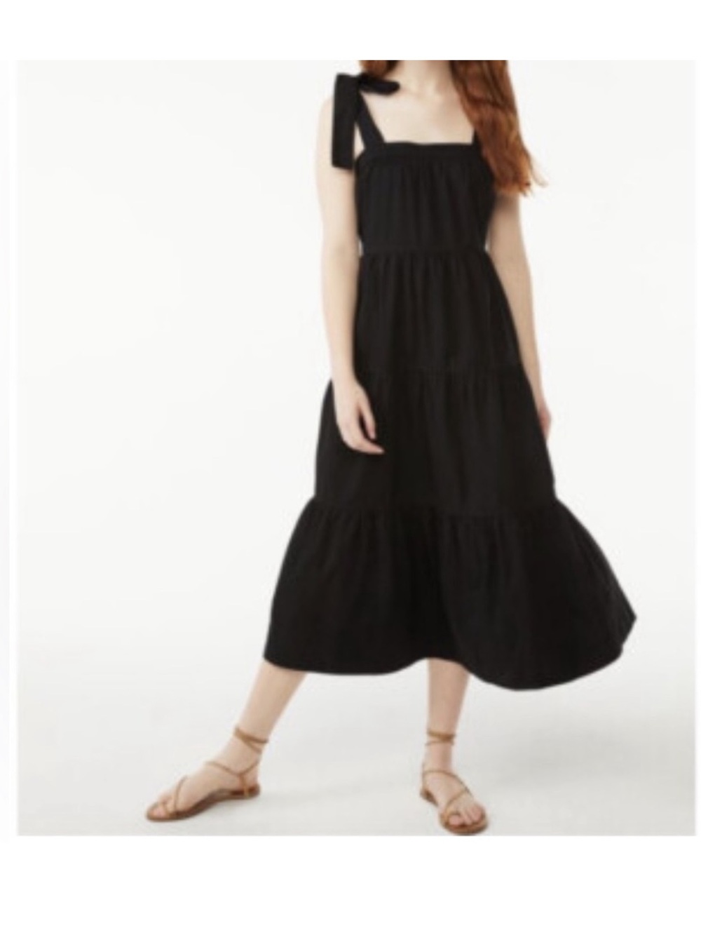 Free Assembly Black Tiered Sleeveless Dress with Tie at the Shoulders Size: M